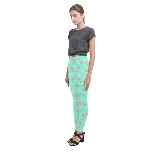Pink and Green Flamingo Pattern Cassandra Women's Leggings (Model L01)