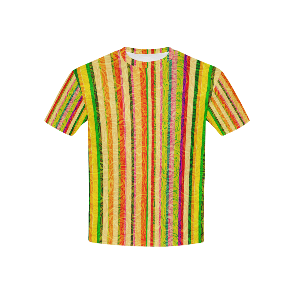 Colorful Stripes on Curls Pattern Kids' All Over Print T-shirt (USA Size) (Model T40)