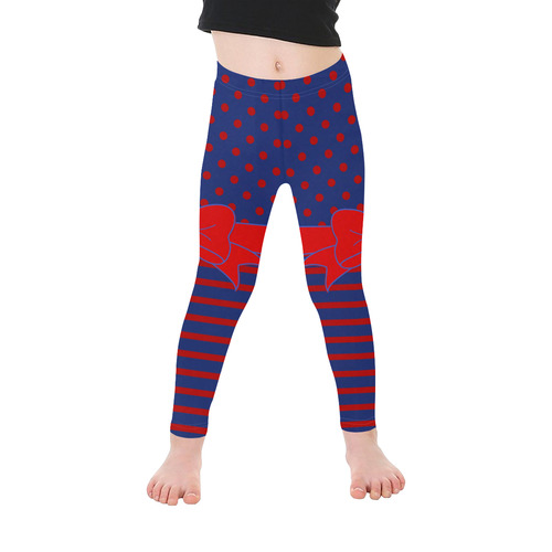 Polka Dots Stripes Comic Ribbon blue red Kid's Ankle Length Leggings (Model L06)