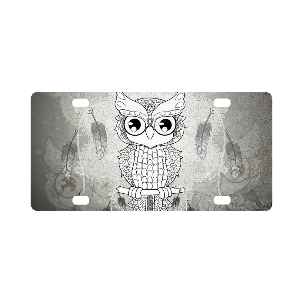 Cute owl, mandala design Classic License Plate
