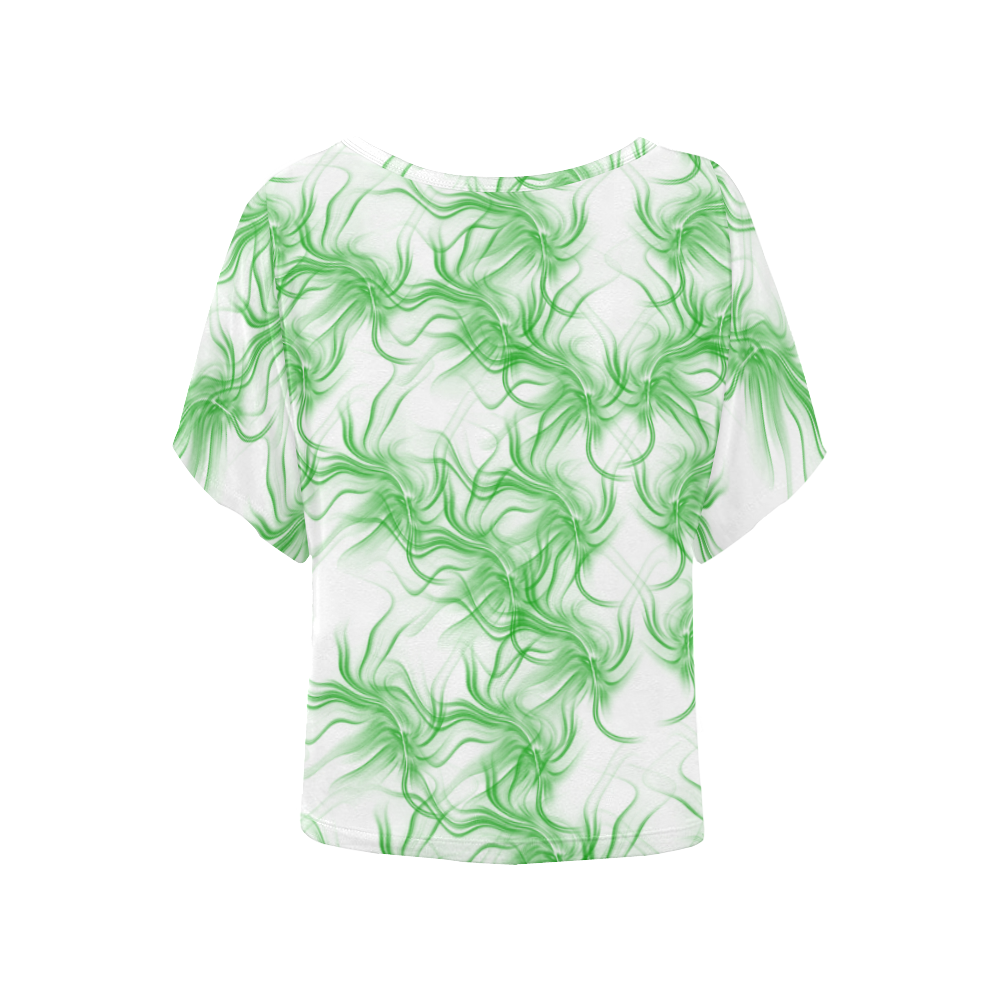 Smoke Green Flames Women's Batwing-Sleeved Blouse T shirt (Model T44)