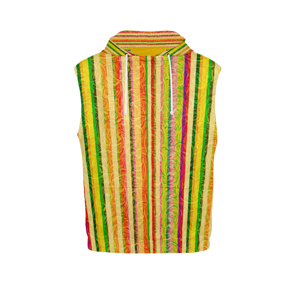 Colorful Stripes on Curls Pattern All Over Print Sleeveless Hoodie for Women (Model H15)