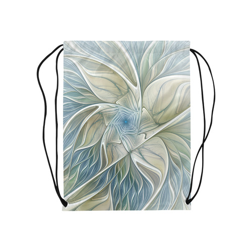 Floral Fantasy Pattern Abstract Blue Khaki Fractal Medium Drawstring Bag Model 1604 (Twin Sides) 13.8"(W) * 18.1"(H)