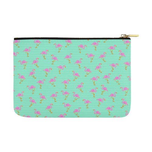 Pink and Green Flamingo Pattern Carry-All Pouch 12.5''x8.5''