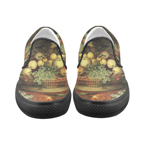Still Life with Basket of Fruit - Balthasar van de Women's Slip-on Canvas Shoes (Model 019)