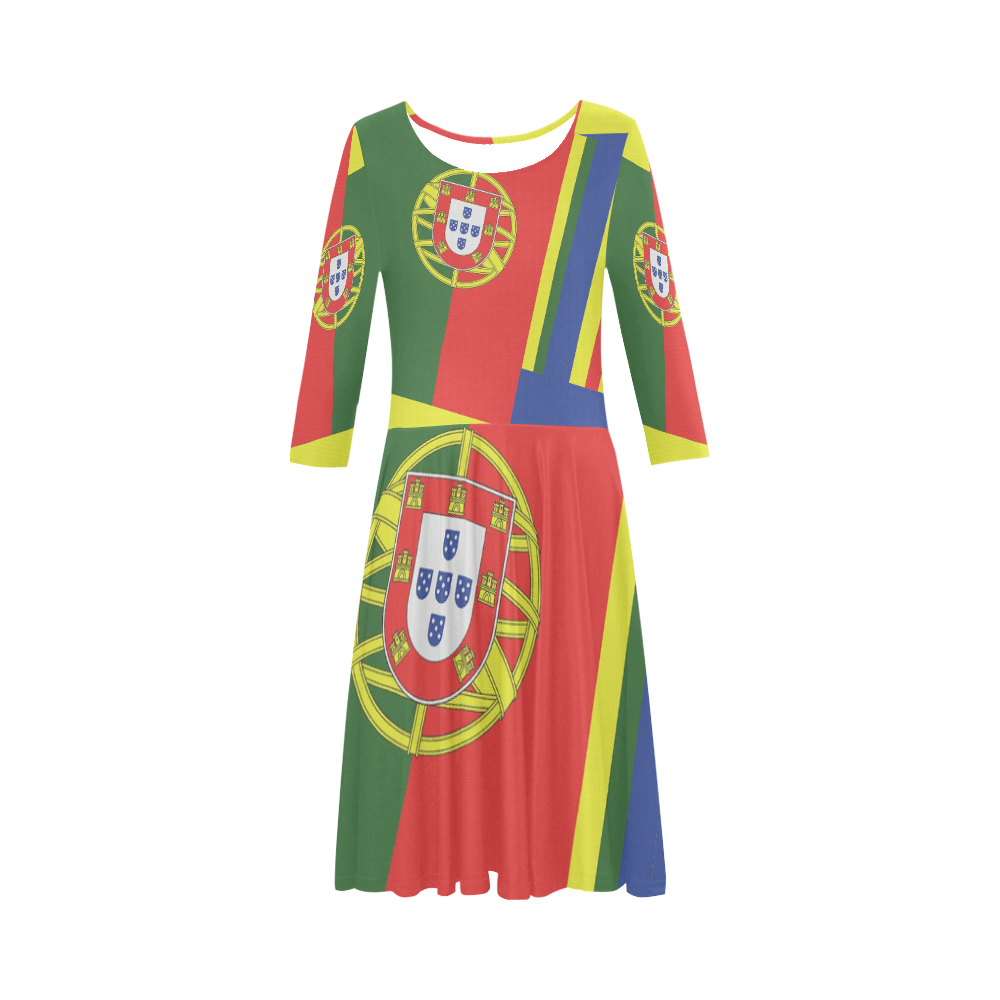 PORTUGAL  ABSTRACT Elbow Sleeve Ice Skater Dress (D20)