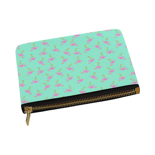 Pink and Green Flamingo Pattern Carry-All Pouch 12.5''x8.5''