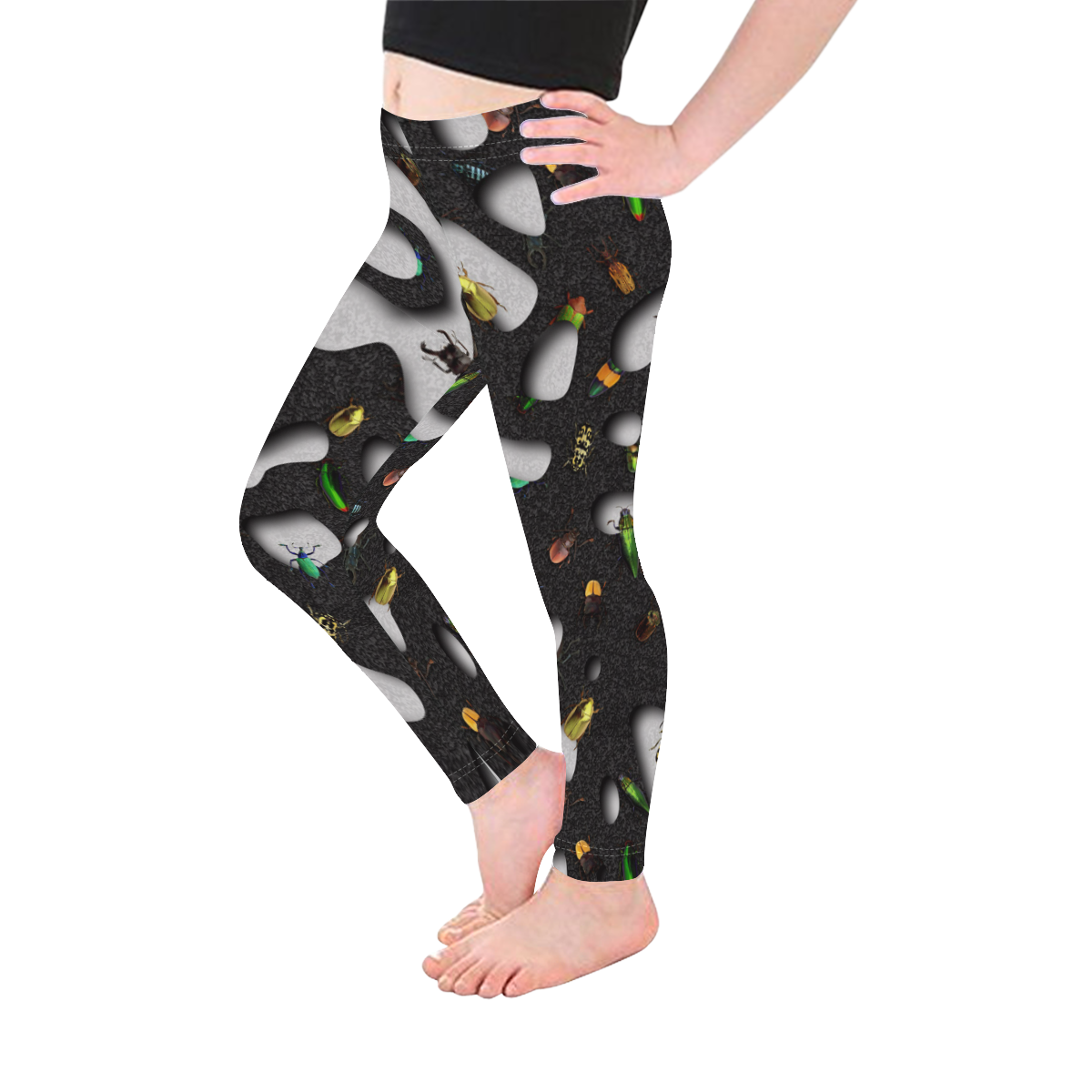 Crawking Bugs - Squiggly Loops Cut Kid's Ankle Length Leggings (Model L06)