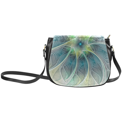 Floral Fantasy Abstract Blue Green Fractal Flower Classic Saddle Bag/Small (Model 1648)