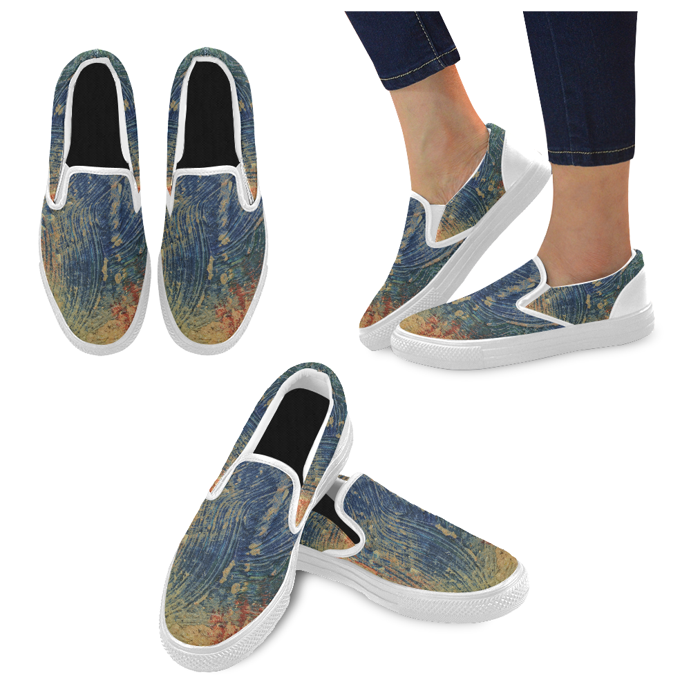 3 colors paint Women's Unusual Slip-on Canvas Shoes (Model 019)