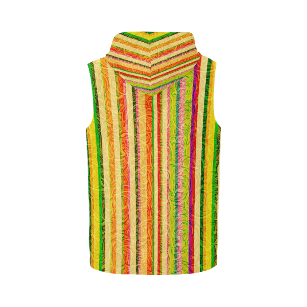 Colorful Stripes on Curls Pattern All Over Print Sleeveless Zip Up Hoodie for Men (Model H16)