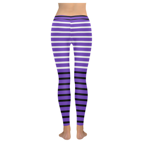 Narrow White & Black Flat Stripes Pattern Women's Low Rise Leggings (Invisible Stitch) (Model L05)