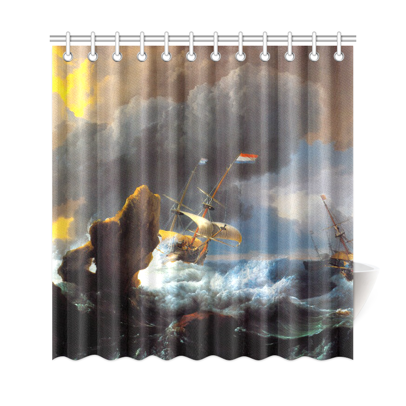 Ships in Distress off a Rocky Coast Shower Curtain 69"x72"