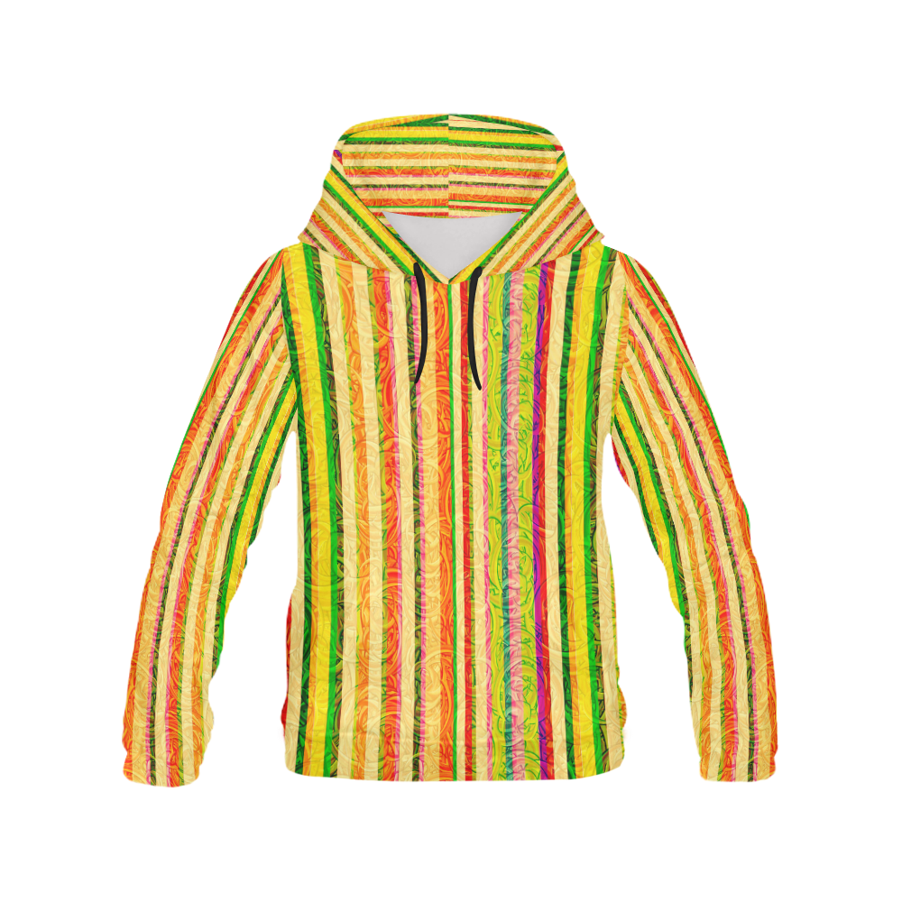 Colorful Stripes on Curls Pattern All Over Print Hoodie for Women (USA Size) (Model H13)