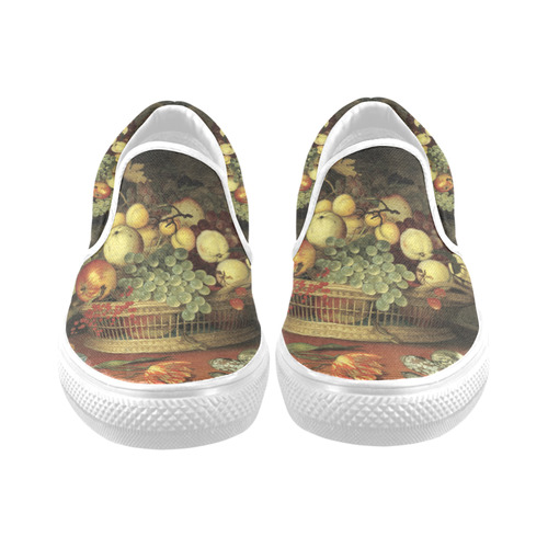 Still Life with Basket of Fruit - Balthasar van de Women's Unusual Slip-on Canvas Shoes (Model 019)