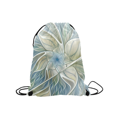 Floral Fantasy Pattern Abstract Blue Khaki Fractal Medium Drawstring Bag Model 1604 (Twin Sides) 13.8"(W) * 18.1"(H)