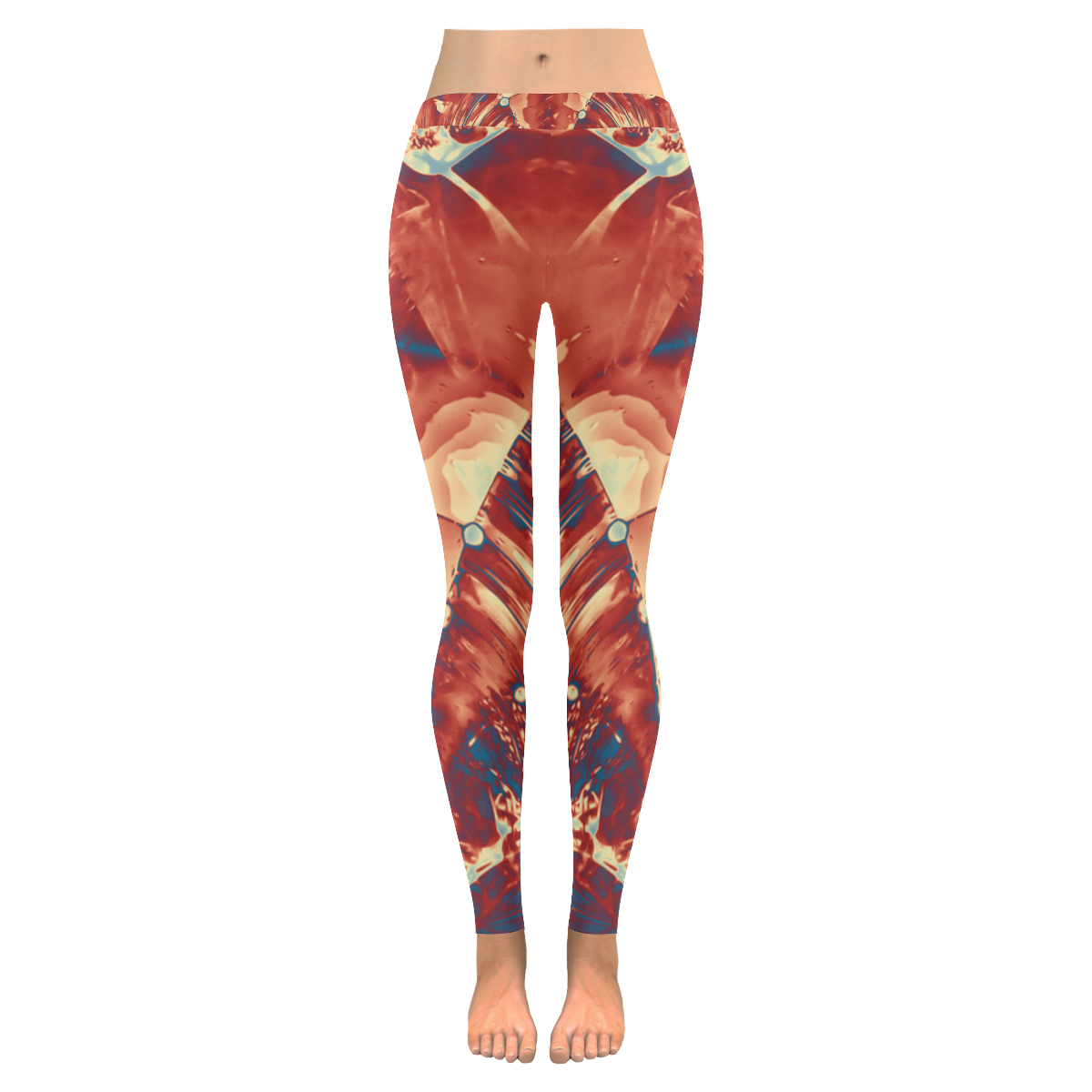 Abstract Fractal Painting - dark red blue beige Women's Low Rise Leggings (Invisible Stitch) (Model L05)