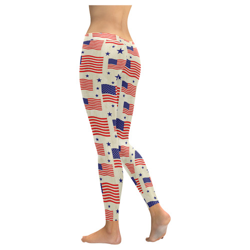 Flag Of The USA grungy style Pattern Women's Low Rise Leggings (Invisible Stitch) (Model L05)