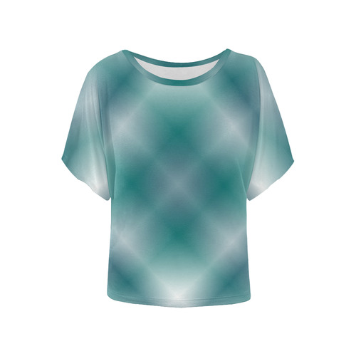 Turquoise and Green Tartan Plaid Women's Batwing-Sleeved Blouse T shirt (Model T44)