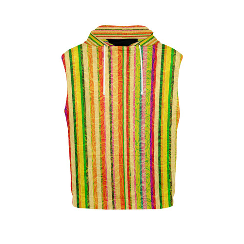 Colorful Stripes on Curls Pattern All Over Print Sleeveless Hoodie for Men (Model H15)