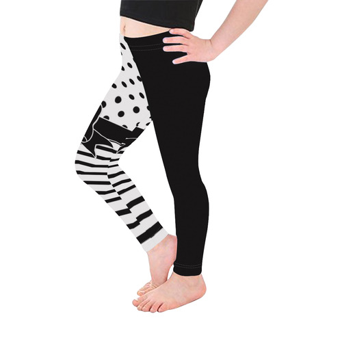 Polka Dots Stripes black white Comic Ribbon black Kid's Ankle Length Leggings (Model L06)