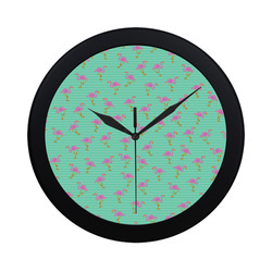 Pink and Green Flamingo Pattern Circular Plastic Wall clock