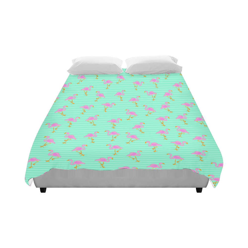 Pink and Green Flamingo Pattern Duvet Cover 86"x70" ( All-over-print)