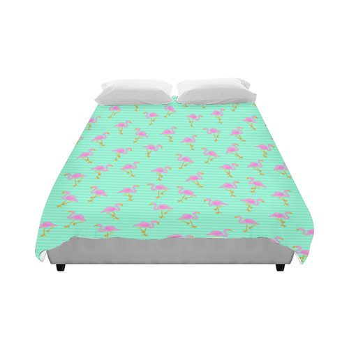 Pink and Green Flamingo Pattern Duvet Cover 86"x70" ( All-over-print)
