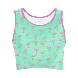 Pink and Green Flamingo Pattern Women's Crop Top (Model T42)