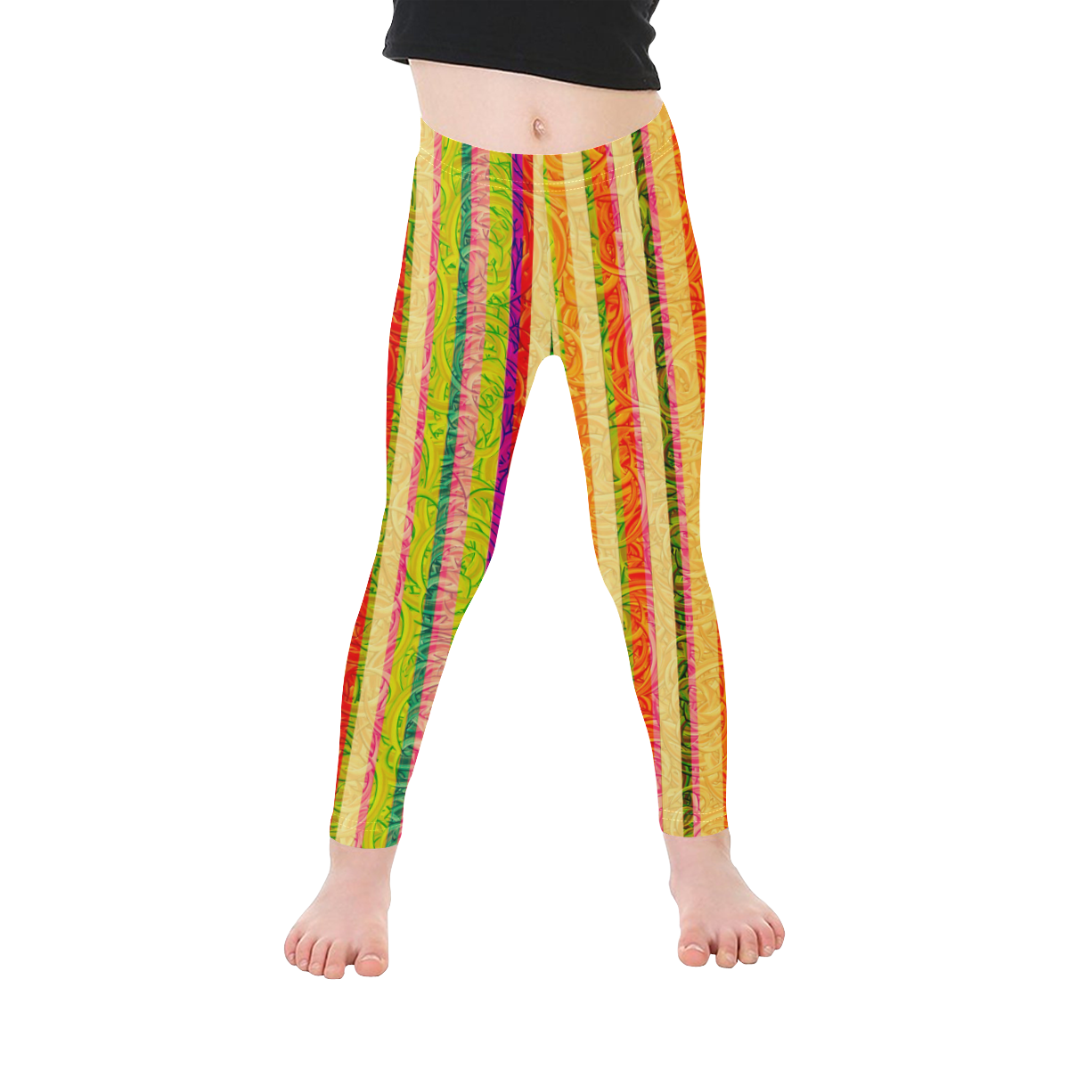 Colorful Stripes on Curls Pattern Kid's Ankle Length Leggings (Model L06)