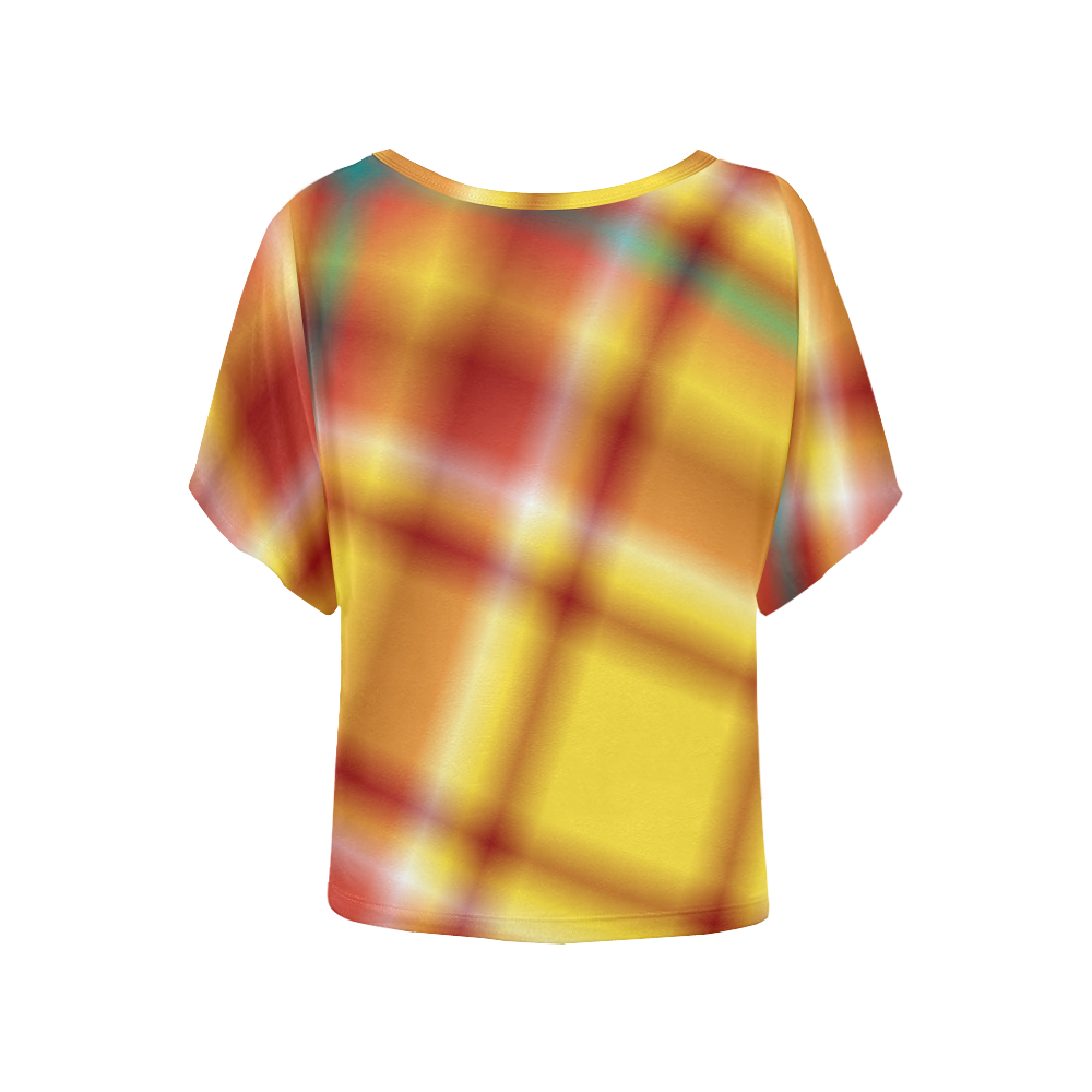 Sunset Orange and Yellow Tartan Plaid Women's Batwing-Sleeved Blouse T shirt (Model T44)