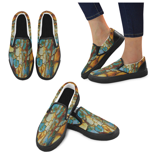 Rusty texture Women's Unusual Slip-on Canvas Shoes (Model 019)