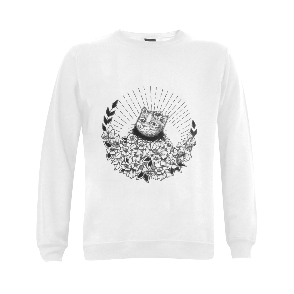 Cat in Flowers Gildan Crewneck Sweatshirt(NEW) (Model H01)