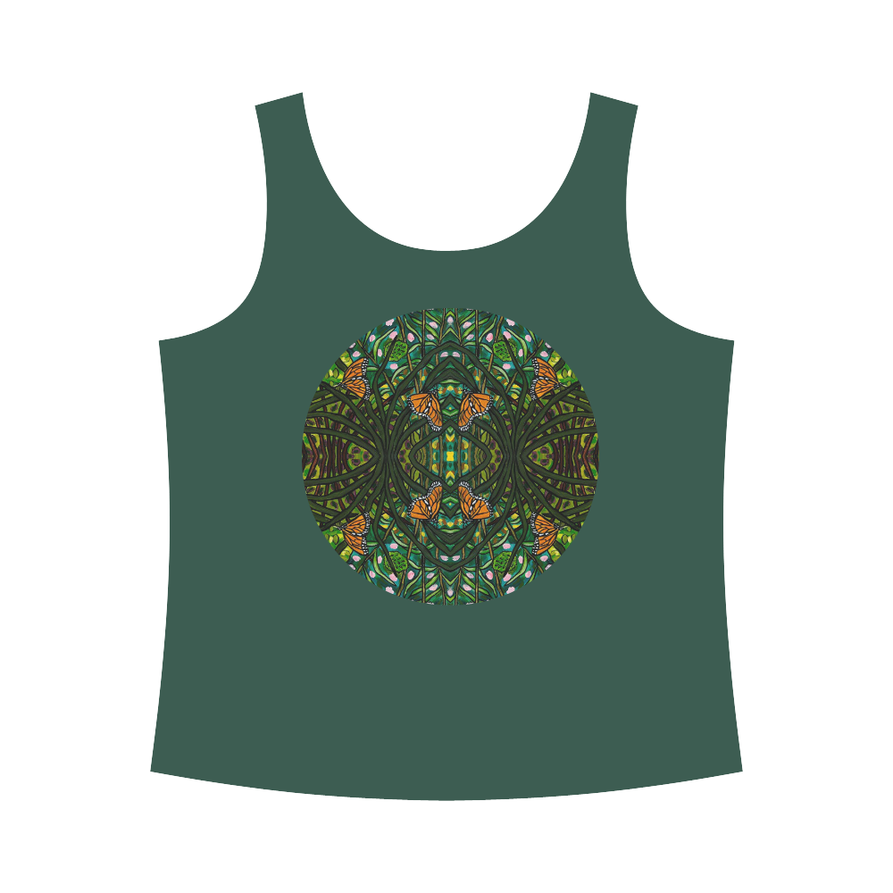 Monarchs on Deep Green All Over Print Tank Top for Women (Model T43)