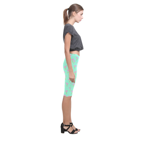 Pink and Green Flamingo Pattern Hestia Cropped Leggings (Model L03)