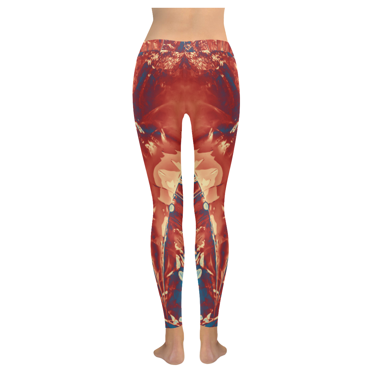 Abstract Fractal Painting - dark red blue beige Women's Low Rise Leggings (Invisible Stitch) (Model L05)