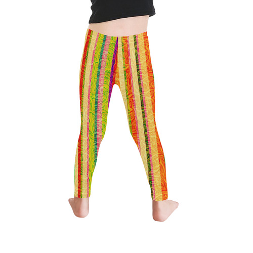 Colorful Stripes on Curls Pattern Kid's Ankle Length Leggings (Model L06)