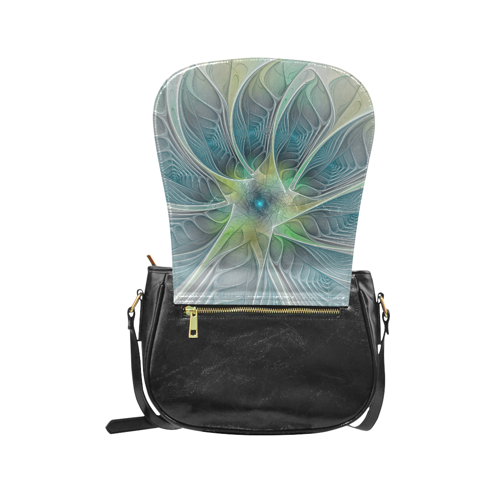 Floral Fantasy Abstract Blue Green Fractal Flower Classic Saddle Bag/Small (Model 1648)