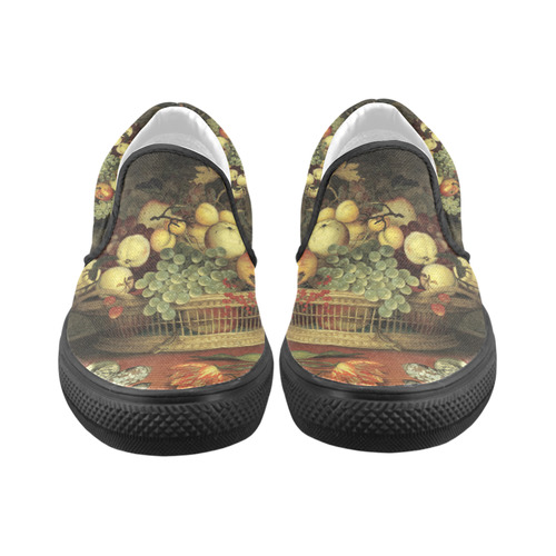 Still Life with Basket of Fruit - Balthasar van de Women's Slip-on Canvas Shoes/Large Size (Model 019)