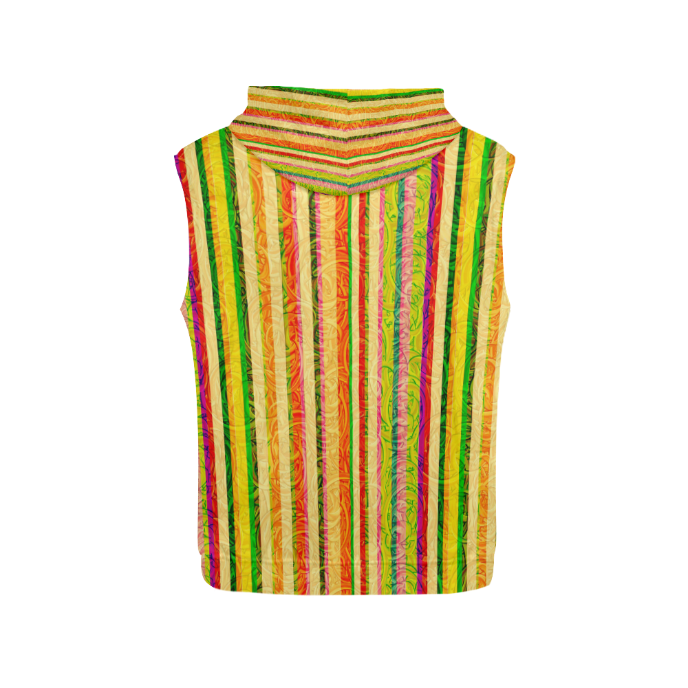 Colorful Stripes on Curls Pattern All Over Print Sleeveless Hoodie for Men (Model H15)