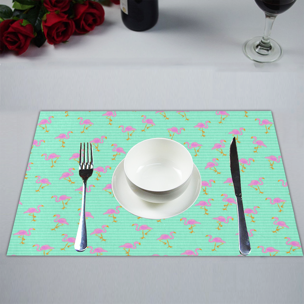 Pink and Green Flamingo Pattern Placemat 14’’ x 19’’ (Set of 4)