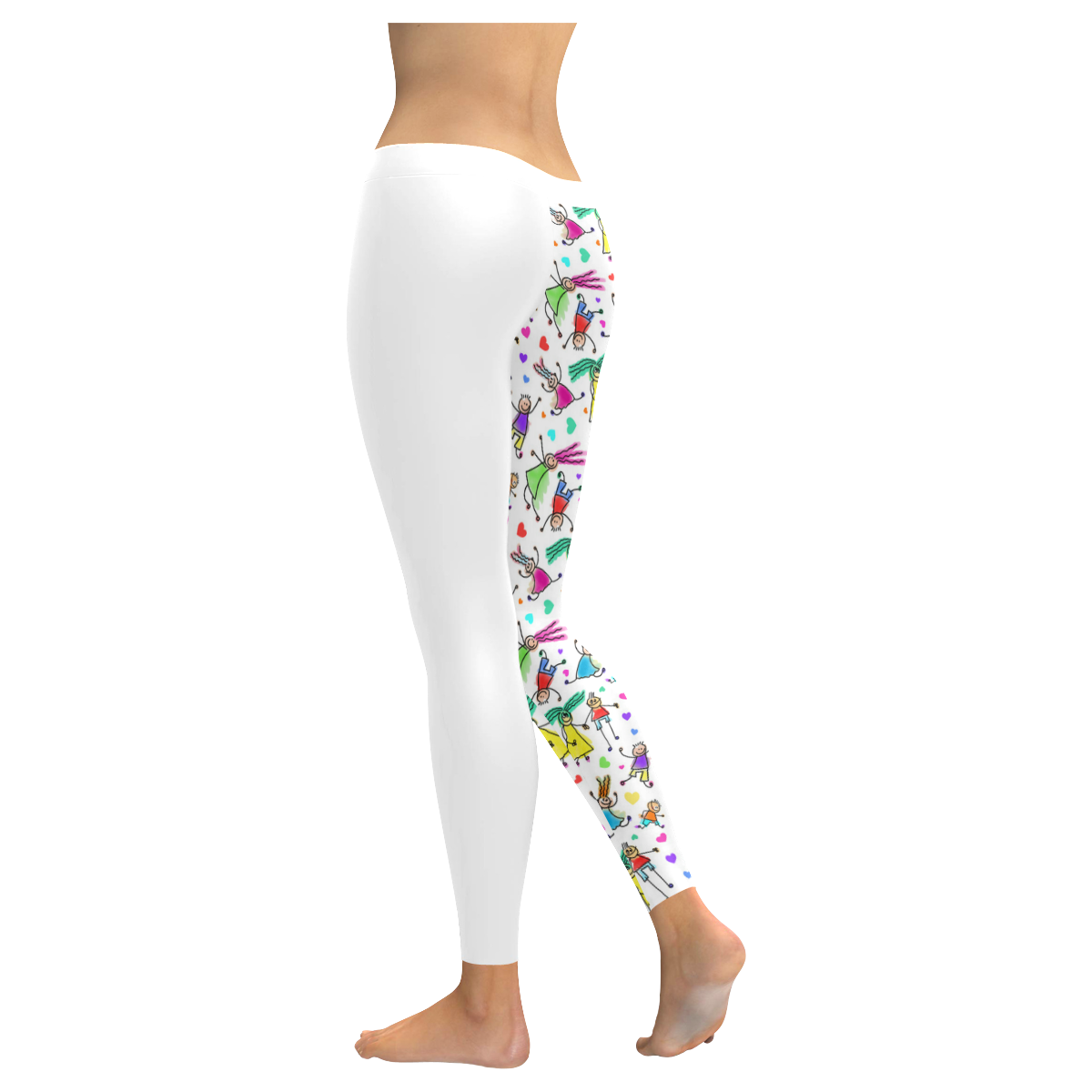 Multicolored HAPPY PEOPLE Line Drawing Women's Low Rise Leggings (Invisible Stitch) (Model L05)