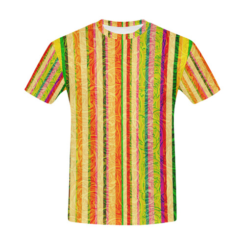 Colorful Stripes on Curls Pattern All Over Print T-Shirt for Men (USA Size) (Model T40)