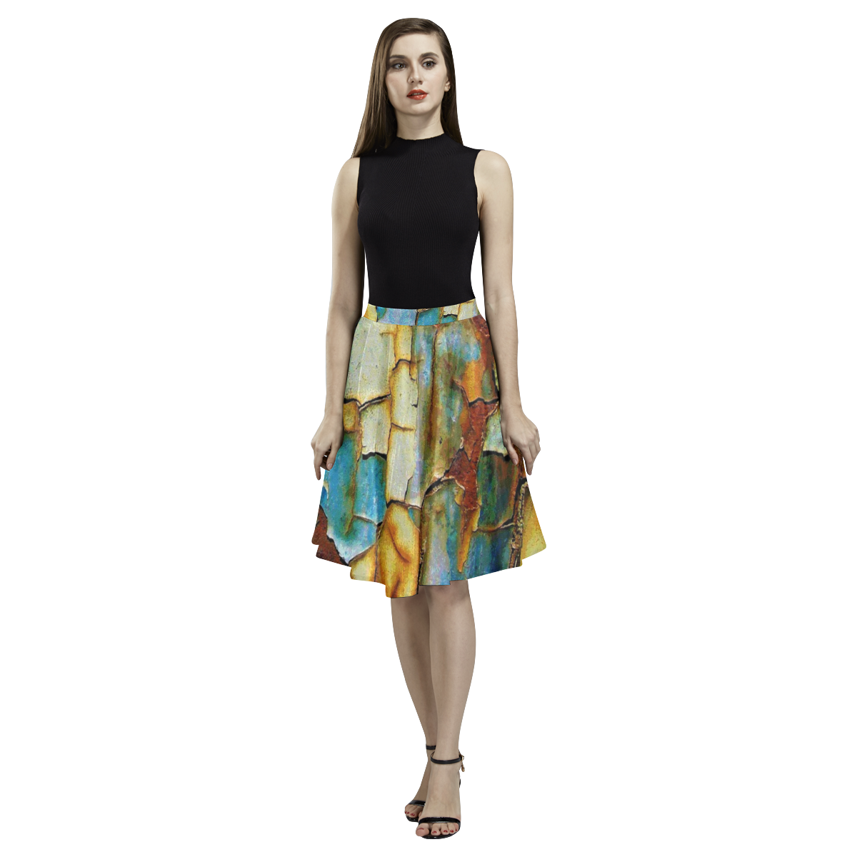 Rusty texture Melete Pleated Midi Skirt (Model D15)