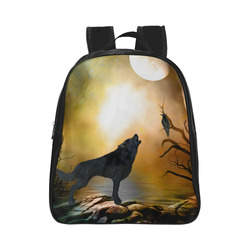 Lonely wolf in the night School Backpack (Model 1601)(Small)