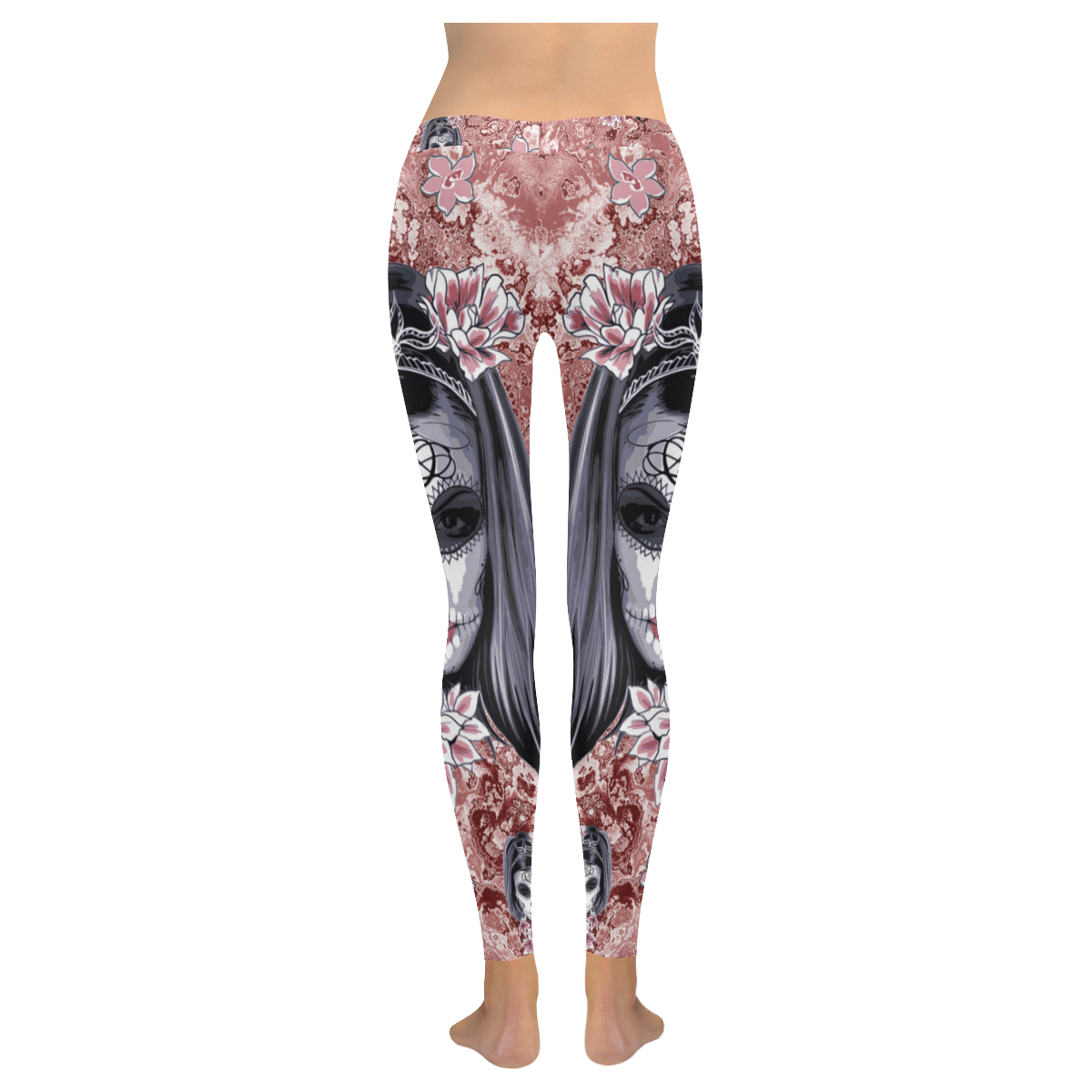 Skull Of A Pretty Flowers Lady Pattern Women's Low Rise Leggings (Invisible Stitch) (Model L05)