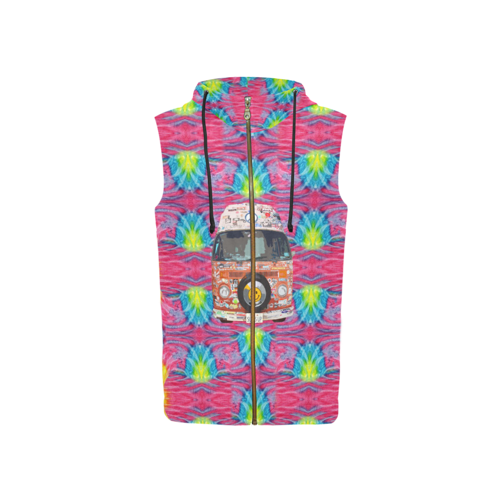 Groovy Hippie Van All Over Print Sleeveless Zip Up Hoodie for Women (Model H16)