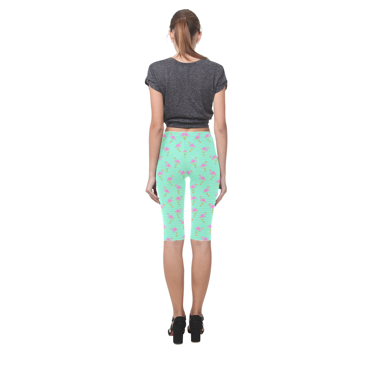 Pink and Green Flamingo Pattern Hestia Cropped Leggings (Model L03)