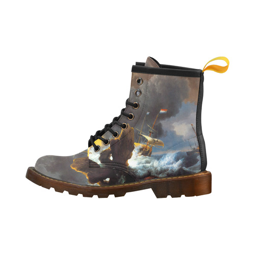 Ships in Distress off a Rocky Coast High Grade PU Leather Martin Boots For Men Model 402H