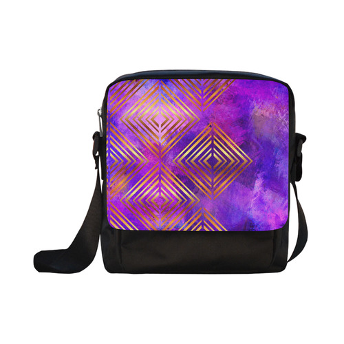 Purple Golden Square Design Crossbody Nylon Bags (Model 1633)